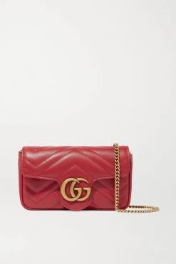GUCCI GG Marmont Super Mini Schultertasche Aus Gestepptem Leder ,Rot