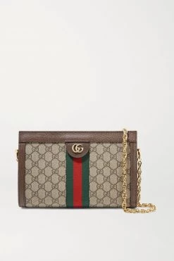 GUCCI Ophidia Bedruckte Schultertasche Aus Beschichtetem Canvas Mit Besätzen Aus Strukturiertem Leder ,Braun