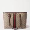 GUCCI Ophidia Mittelgroße Tote Aus Beschichtetem Canvas Mit Print Und Besatz Aus Strukturiertem Leder ,Braun