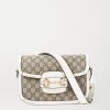 GUCCI Horsebit 1955 Kleine Bedruckte Schultertasche Aus Beschichtetem Canvas Mit Lederbesätzen ,Weiß