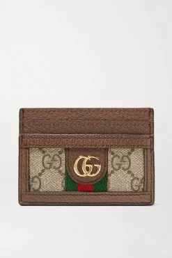 GUCCI Ophidia Kartenetui Aus Bedrucktem Beschichtetem Canvas Mit Besatz Aus Strukturiertem Leder ,Beige