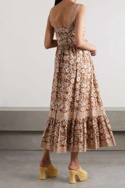GUCCI Maxikleid Aus Seiden-Twill Mit Blumenprint Und Spitzenbesätzen ,Braun -Offizielle GUCCI Website w920 q60 324