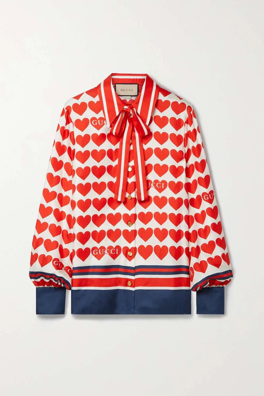 GUCCI Love Parade Hemd Aus Seiden-Twill Mit Print Und Schluppe ,Rot 1 GUCCI Love Parade Hemd Aus Seiden-Twill Mit Print Und Schluppe ,Rot