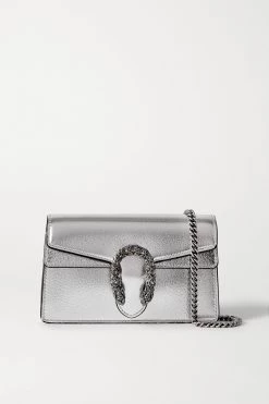 Offizielle GUCCI Website 40 GUCCI Dionysus Super Mini Schultertasche Aus Metallic-Leder ,Silber