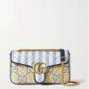 GUCCI GG Marmont 2.0 Schultertasche Aus Raffiabast Mit Lederbesätzen ,Blau