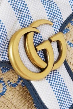 GUCCI GG Marmont 2.0 Schultertasche Aus Raffiabast Mit Lederbesätzen ,Blau -Offizielle GUCCI Website w920 q60 36