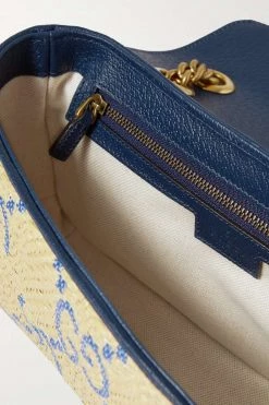 GUCCI GG Marmont 2.0 Schultertasche Aus Raffiabast Mit Lederbesätzen ,Blau -Offizielle GUCCI Website w920 q60 37