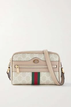GUCCI Ophidia Bedruckte Schultertasche Aus Beschichtetem Canvas Mit Besätzen Aus Strukturiertem Leder ,Weiß