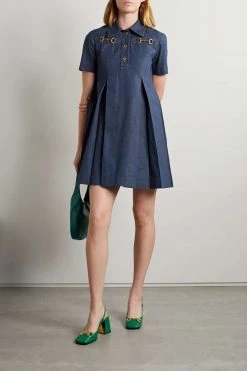 GUCCI Love Parade Mini-Jeanskleid Mit Falten Und „Horsebit“-Details ,Dunkler Denim -Offizielle GUCCI Website w920 q60 379