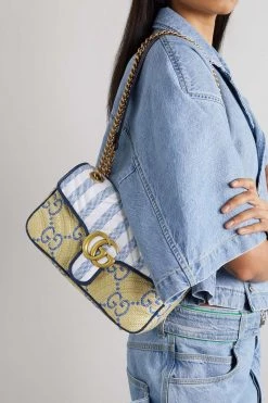 GUCCI GG Marmont 2.0 Schultertasche Aus Raffiabast Mit Lederbesätzen ,Blau -Offizielle GUCCI Website w920 q60 38