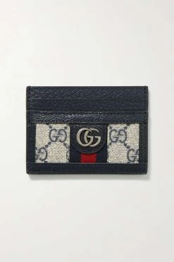 GUCCI Ophidia Bedrucktes Kartenetui Aus Beschichtetem Canvas Mit Besatz Aus Strukturiertem Leder ,Grau