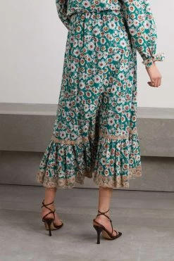 GUCCI Midirock Aus Baumwollpopeline Mit Blumenprint, Spitzenbesätzen Und Falten ,Blau -Offizielle GUCCI Website w920 q60 405