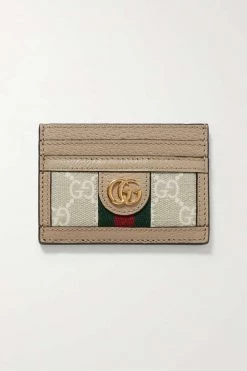 GUCCI Ophidia Bedrucktes Kartenetui Aus Beschichtetem Canvas Mit Besatz Aus Strukturiertem Leder ,Beige