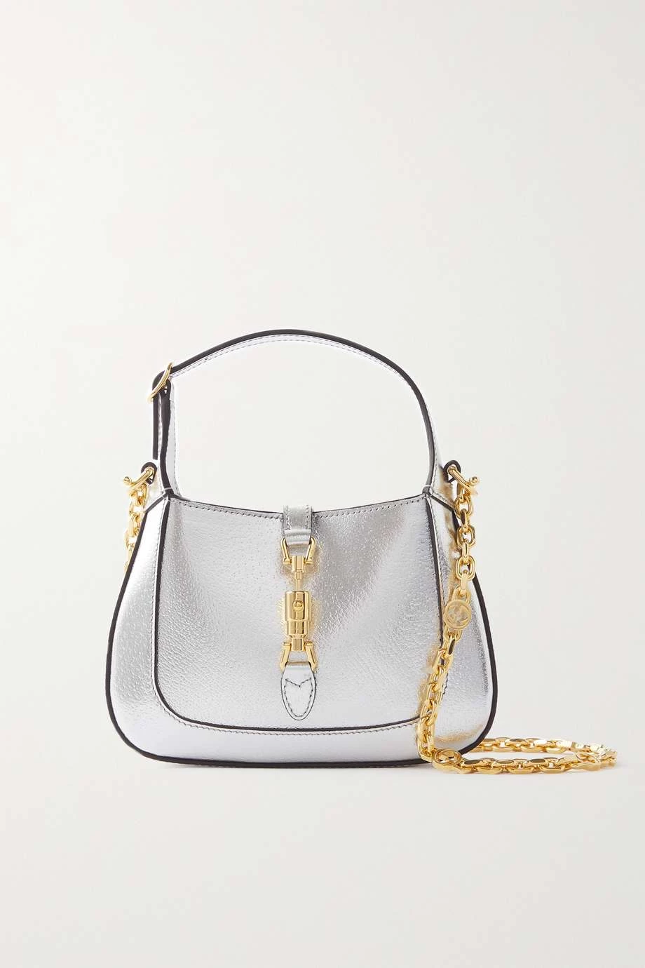 GUCCI Jackie Mini Schultertasche Aus Metallic-Leder Mit Verzierung ,Silber 1 GUCCI Jackie Mini Schultertasche Aus Metallic-Leder Mit Verzierung ,Silber