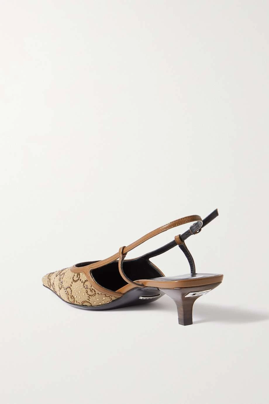 GUCCI Slingback-Pumps Aus Canvas Mit Lederbesätzen Und Kristallen ,Beige 3 GUCCI Slingback-Pumps Aus Canvas Mit Lederbesätzen Und Kristallen ,Beige – Bild 3