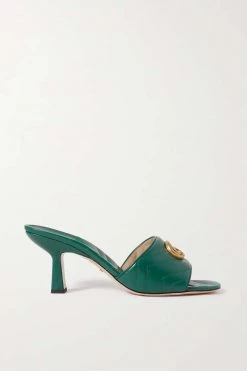 GUCCI Marmont Mules Aus Gestepptem Leder Mit Logoverzierung ,Smaragdgrün