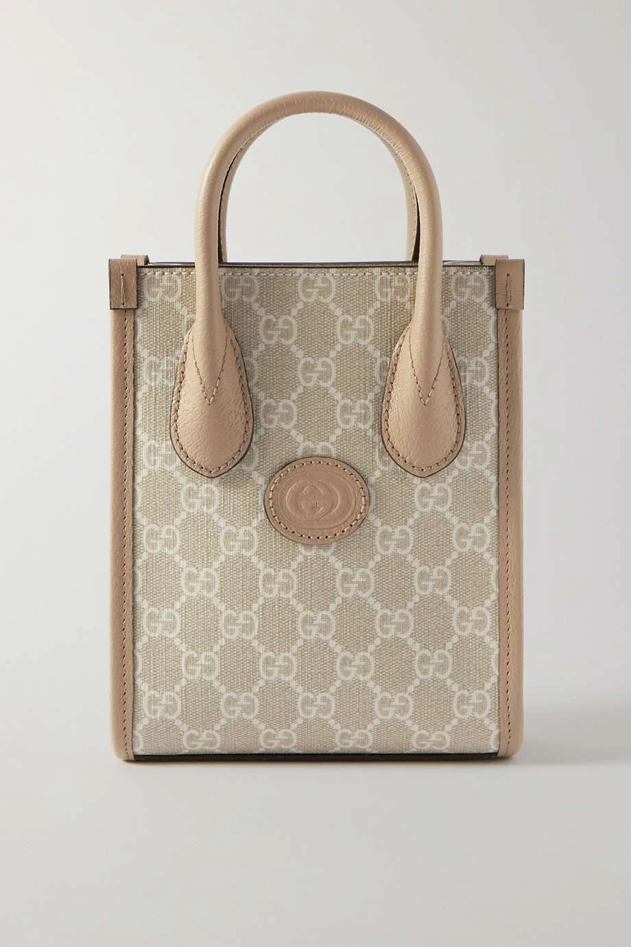 GUCCI GG Supreme Kleine Tote Aus Beschichtetem Canvas Mit Print Und Besätzen Aus Strukturiertem Leder ,Weiß 1 GUCCI GG Supreme Kleine Tote Aus Beschichtetem Canvas Mit Print Und Besätzen Aus Strukturiertem Leder ,Weiß