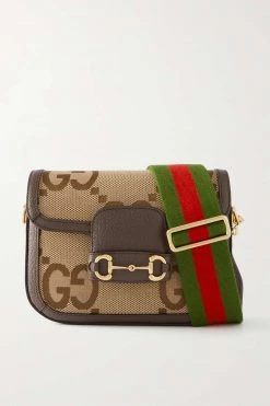 GUCCI Horsebit 1955 Jumbo GG Mini Schultertasche Aus Canvas Mit Jacquard-Muster Und Lederbesätzen ,Camel