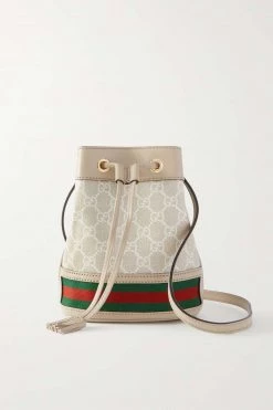 GUCCI Ophidia Mini Beuteltasche Aus Beschichtetem Canvas Mit Print Und Besatz Aus Strukturiertem Leder ,Beige