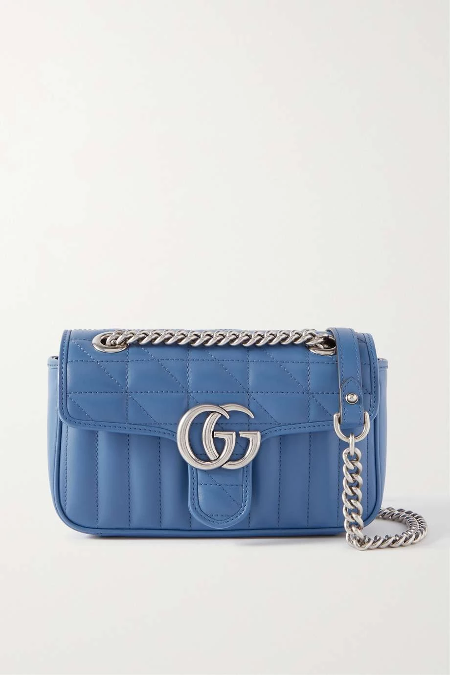 GUCCI GG Marmont 2.0 Kleine Schultertasche Aus Gestepptem Leder ,Blau 1 GUCCI GG Marmont 2.0 Kleine Schultertasche Aus Gestepptem Leder ,Blau