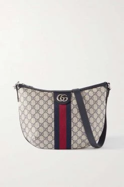 GUCCI Ophidia Bedruckte Schultertasche Aus Beschichtetem Canvas Mit Besätzen Aus Strukturiertem Leder ,Blau