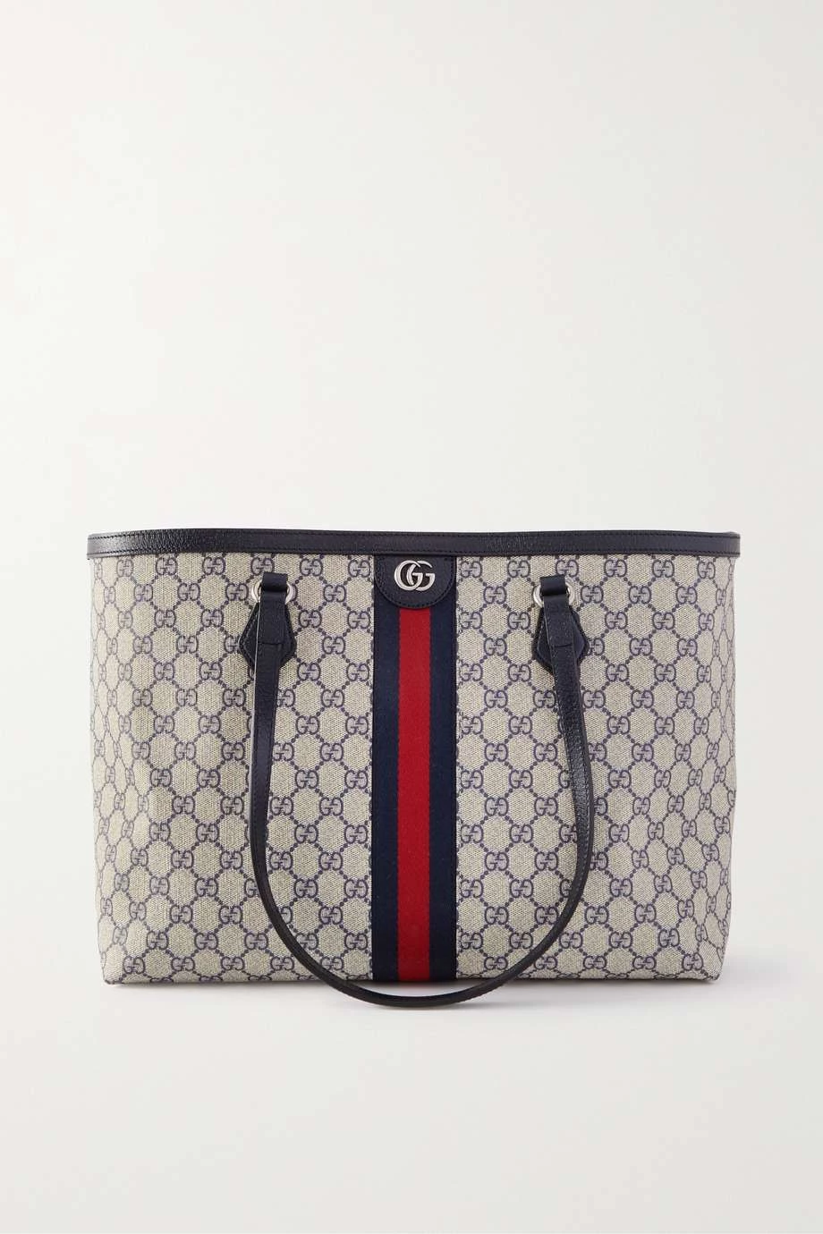 GUCCI Ophidia Mittelgroße Tote Aus Beschichtetem Canvas Mit Print Und Besatz Aus Strukturiertem Leder ,Blau 1 GUCCI Ophidia Mittelgroße Tote Aus Beschichtetem Canvas Mit Print Und Besatz Aus Strukturiertem Leder ,Blau