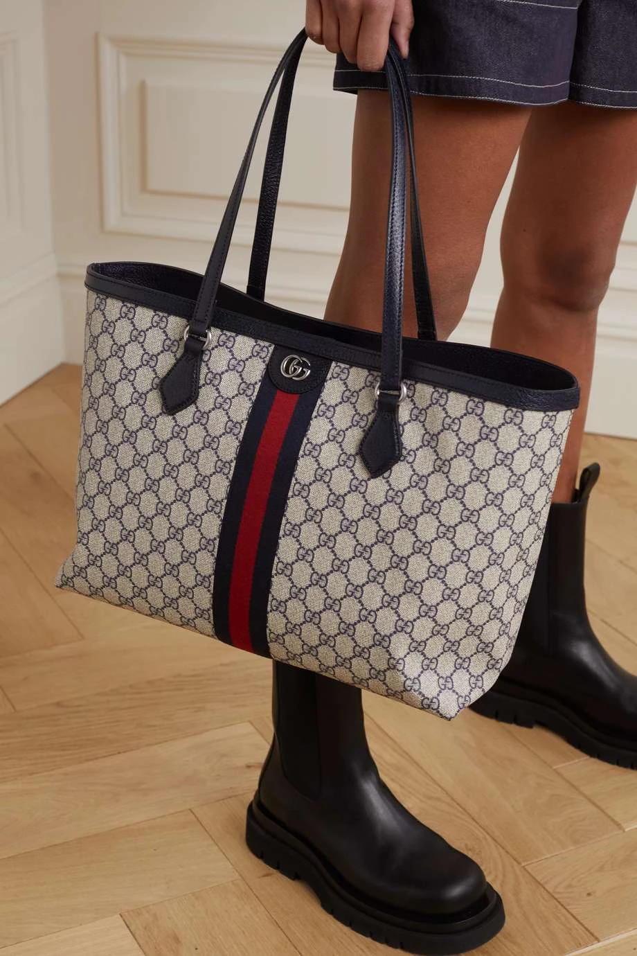 GUCCI Ophidia Mittelgroße Tote Aus Beschichtetem Canvas Mit Print Und Besatz Aus Strukturiertem Leder ,Blau 2 GUCCI Ophidia Mittelgroße Tote Aus Beschichtetem Canvas Mit Print Und Besatz Aus Strukturiertem Leder ,Blau – Bild 2