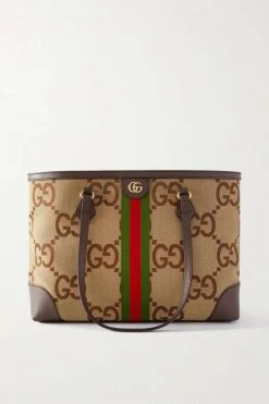 GUCCI Ophidia Jumbo GG Mittelgroße Tote Aus Canvas Mit Jacquard-Muster Und Lederbesätzen ,Camel