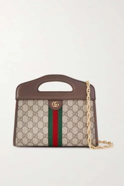 GUCCI Ophidia Kleine Tote Aus Beschichtetem Canvas Mit Print Und Lederbesätzen ,Beige