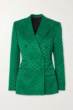 GUCCI Aria Doppelreihiger Blazer Aus Jacquard Aus Einer Baumwollmischung ,Grün