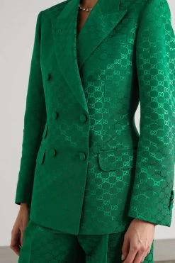 GUCCI Aria Doppelreihiger Blazer Aus Jacquard Aus Einer Baumwollmischung ,Grün -Offizielle GUCCI Website w920 q60 594