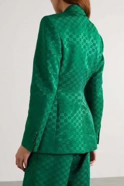 GUCCI Aria Doppelreihiger Blazer Aus Jacquard Aus Einer Baumwollmischung ,Grün -Offizielle GUCCI Website w920 q60 595