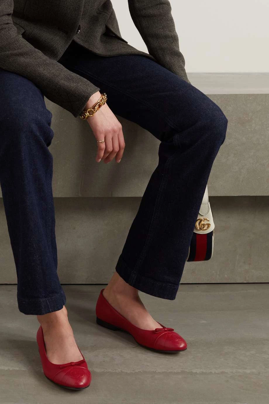 GUCCI Marmont Ballerinas Aus Gestepptem Leder Mit Logostickerei ,Rot 2 GUCCI Marmont Ballerinas Aus Gestepptem Leder Mit Logostickerei ,Rot – Bild 2