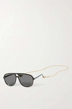 GUCCI EYEWEAR Oversized-Pilotensonnenbrille Aus Azetat Mit Goldfarbenen Details ,Schwarz