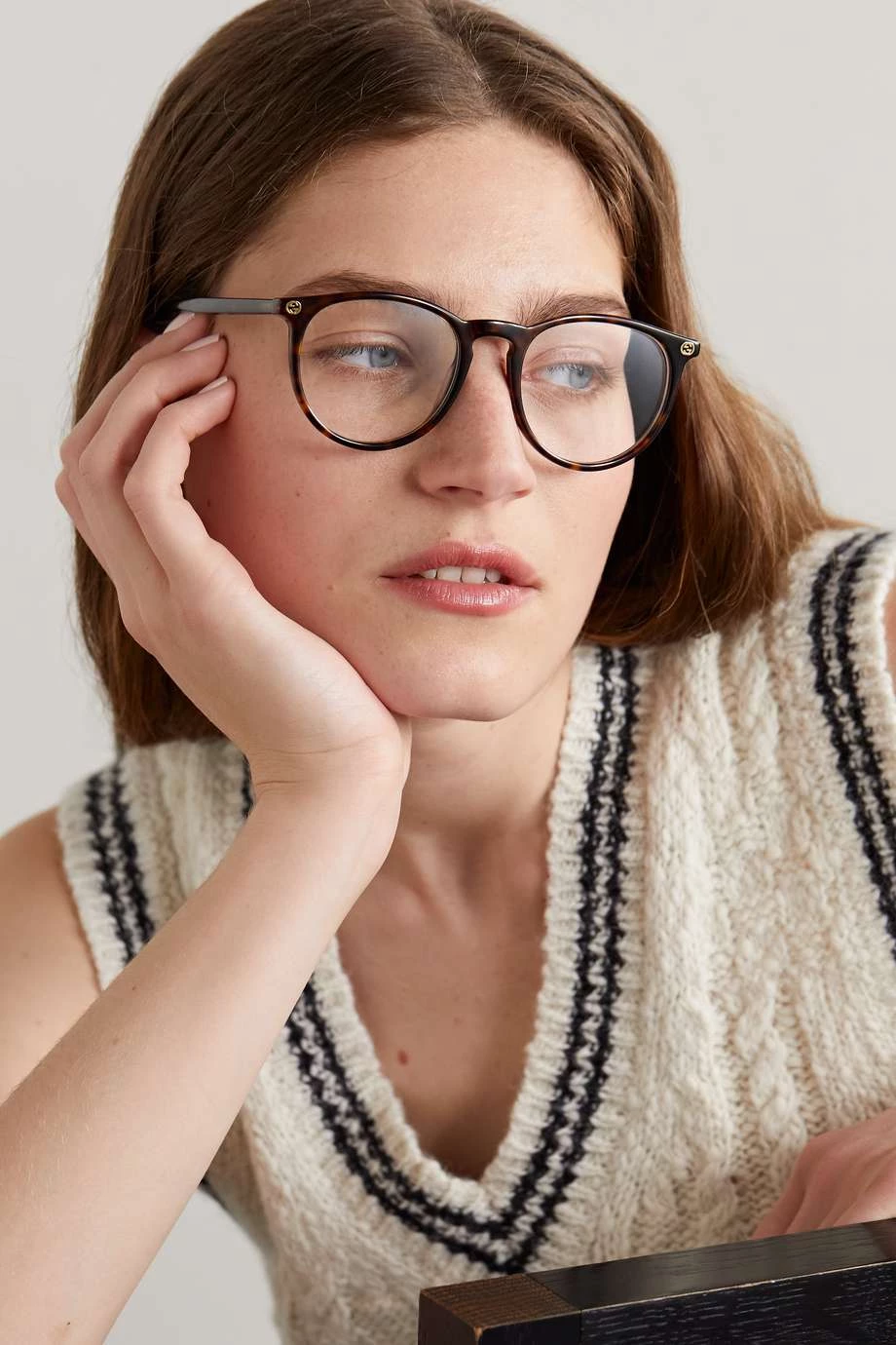 GUCCI EYEWEAR Brille Mit Rundem Rahmen Aus Azetat In Hornoptik ,Schwarz 2 GUCCI EYEWEAR Brille Mit Rundem Rahmen Aus Azetat In Hornoptik ,Schwarz – Bild 2