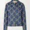 GUCCI Jumbo GG Jacke Aus Denim Mit Jacquard-Muster ,Blau
