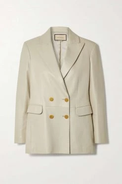 GUCCI Aria Doppelreihiger Blazer Aus Leder ,Grau