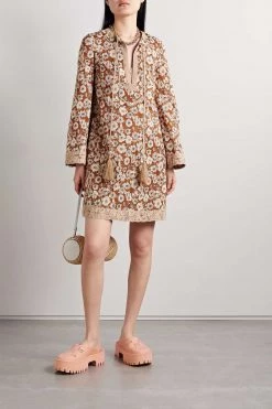 GUCCI Love Parade Minikleid Aus Voile Aus Einer Baumwollmischung Mit Blumenprint Und Spitzenbesätzen ,Braun -Offizielle GUCCI Website w920 q60 69