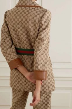 GUCCI Jacke Aus Canvas-Jacquard Aus Einer Baumwollmischung Mit Lederbesätzen Und Gürtel ,Camel -Offizielle GUCCI Website w920 q60 697