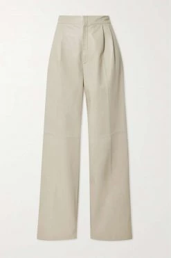 GUCCI Aria Hose Mit Weitem Bein Aus Leder Mit Falten ,Grau