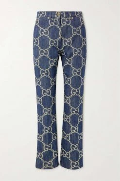 GUCCI Jumbo GG Hoch Sitzende Hose Mit Geradem Bein Aus Denim Mit Jacquard-Muster ,Blau