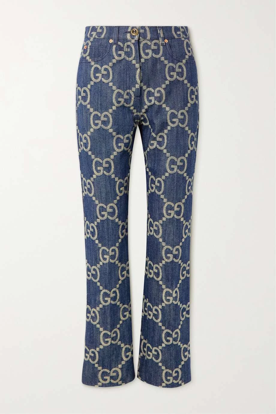 GUCCI Jumbo GG Hoch Sitzende Hose Mit Geradem Bein Aus Denim Mit Jacquard-Muster ,Blau 1 GUCCI Jumbo GG Hoch Sitzende Hose Mit Geradem Bein Aus Denim Mit Jacquard-Muster ,Blau