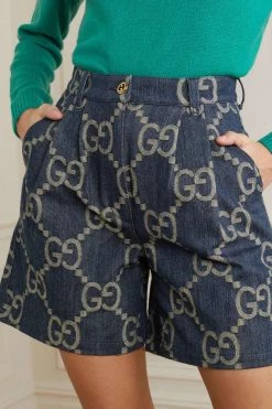 GUCCI Jumbo GG Shorts Aus Denim-Jacquard Mit Falten Und Lederbesätzen ,Blau 8 GUCCI Jumbo GG Shorts Aus Denim-Jacquard Mit Falten Und Lederbesätzen ,Blau -Offizielle GUCCI Website w920 q60 720