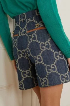 GUCCI Jumbo GG Shorts Aus Denim-Jacquard Mit Falten Und Lederbesätzen ,Blau 9 GUCCI Jumbo GG Shorts Aus Denim-Jacquard Mit Falten Und Lederbesätzen ,Blau -Offizielle GUCCI Website w920 q60 721
