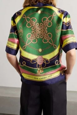 GUCCI Love Parade Hemd Aus Glänzendem Seiden-Twill Mit Print ,Blau -Offizielle GUCCI Website w920 q60 77