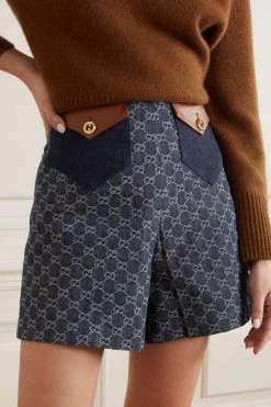 GUCCI + NET SUSTAIN Jeansshorts Aus Bio-Denim Mit Jacquard-Muster Und Lederbesätzen ,Blau -Offizielle GUCCI Website w920 q60 782