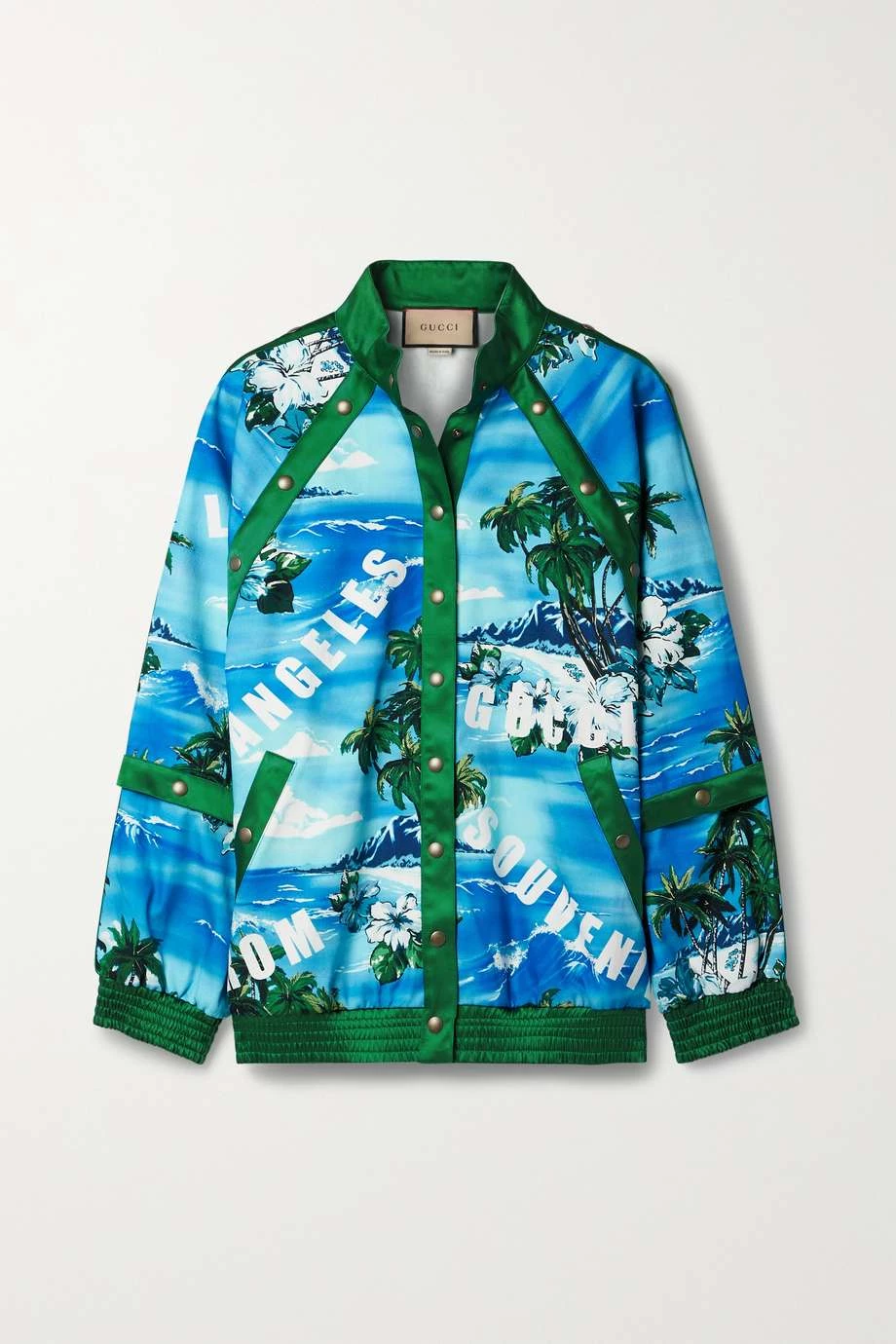 GUCCI Love Parade Bomberjacke Aus Bedrucktem Baumwoll-Canvas Mit Satin-Besätzen ,Türkis 1 GUCCI Love Parade Bomberjacke Aus Bedrucktem Baumwoll-Canvas Mit Satin-Besätzen ,Türkis