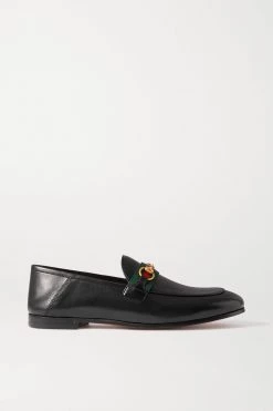 GUCCI Brixton Loafers Aus Leder Mit Webband, Horsebit-Detail Und Einklappbarer Fersenpartie ,Schwarz
