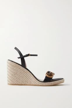 GUCCI Aitana Espadrille-Wedges Aus Leder Mit Logo ,Schwarz