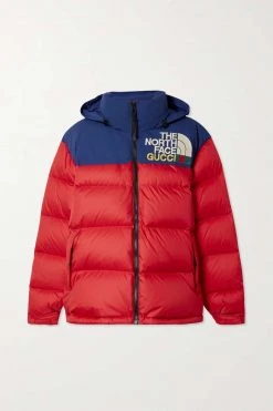 GUCCI + The North Face Daunenjacke Aus Gestepptem Shell Mit Kapuze Und Stickerei ,Rot